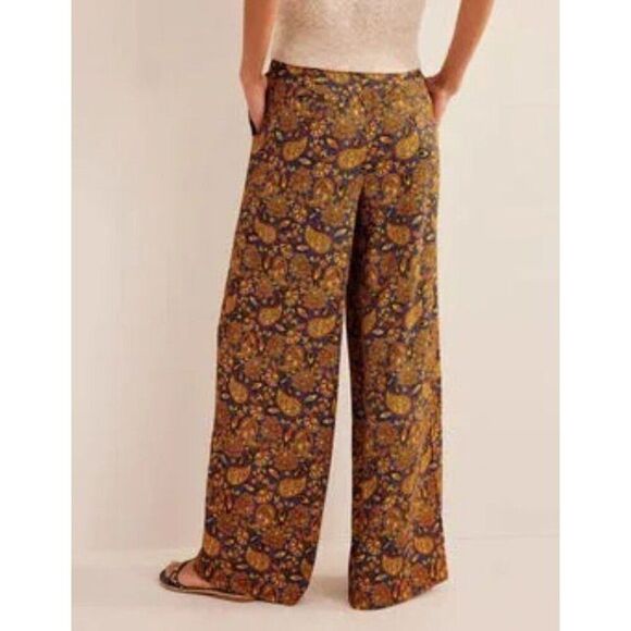 Boden Womens Pants UK 12 US 8 Gold blue Paisley Wide Leg Trousers R0305 NWT - Picture 3 of 11